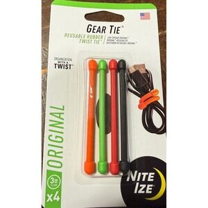 Nite Ize Gear Tie Reusable Rubber Twist Tie 4 Pack 3" New Multi-Color GT3-4PK-A1